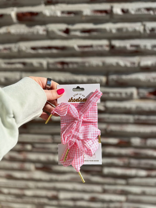 Gingham Pink Shoelaces