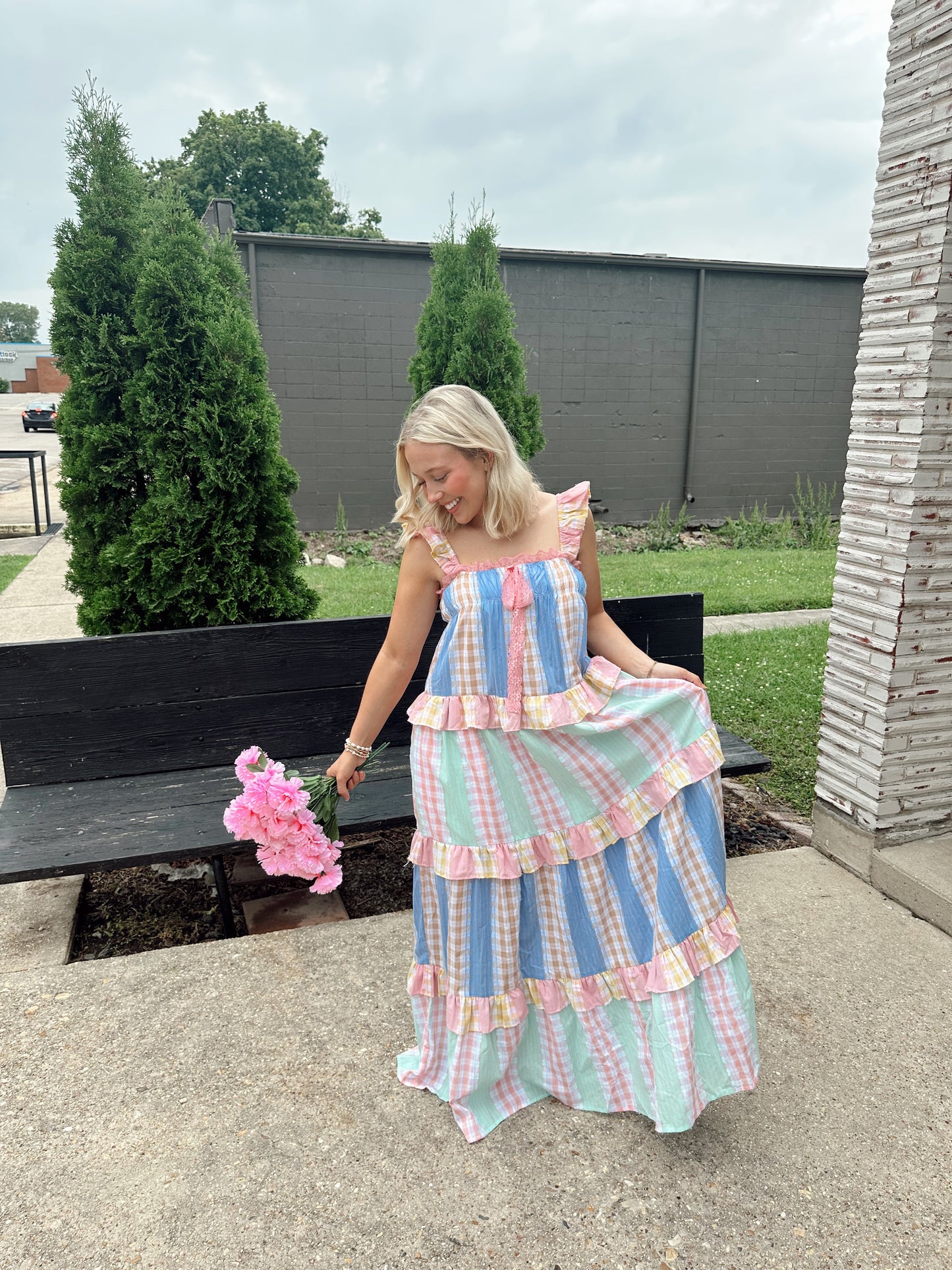 Petal & Plaid Dress🩵
