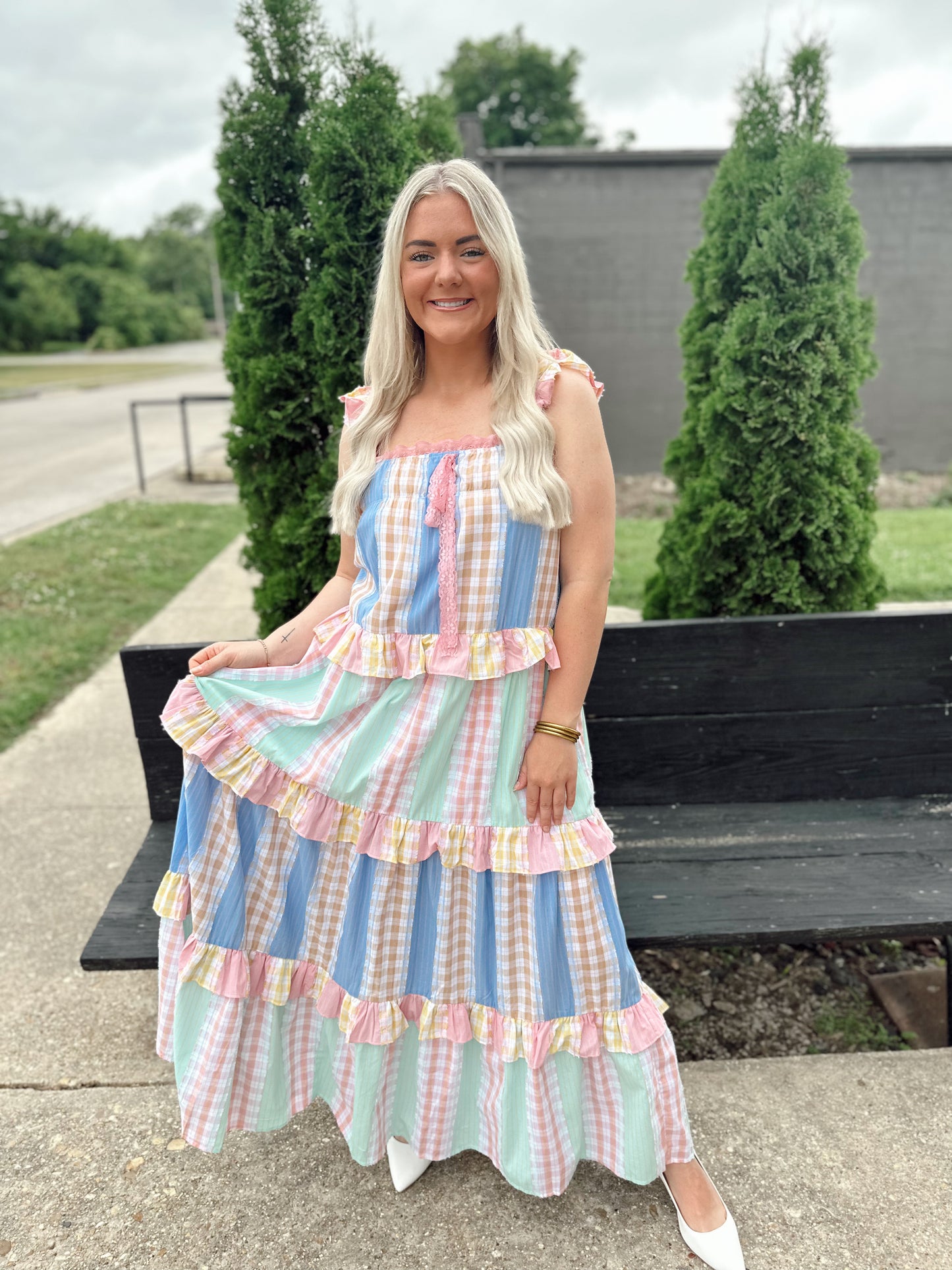 Petal & Plaid Dress🩵